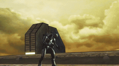 Pixelated Man Standing In Front Of Large Building GIF