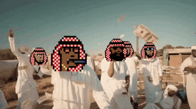 Pixelated People in Line Holding Money