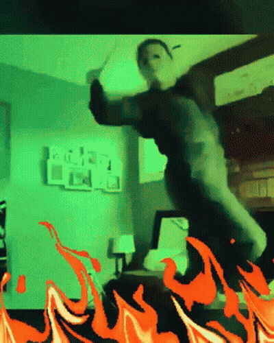 Pixelated Person Dancing With Flames