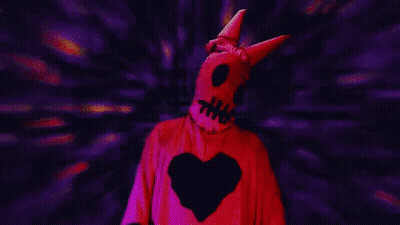 Pixelated Person In Red Horned Costume GIF