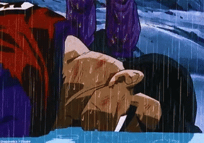 Pixelated Person Lying In Rain Purple Shirt GIF