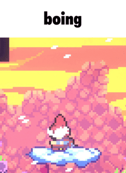 Pixelated Pink Character Boing On Cloud GIF