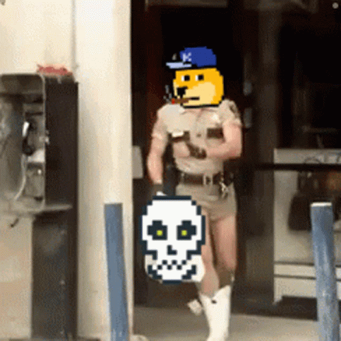 Pixelated Police Officer Holding Skull GIF