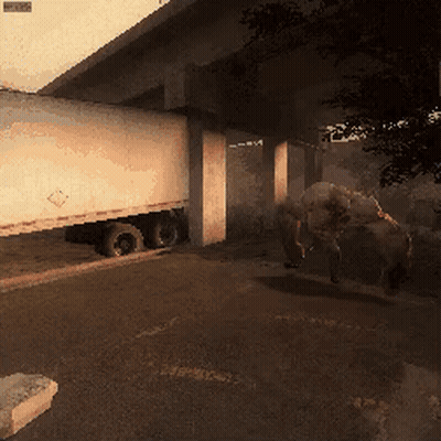 Pixelated Truck Under Bridge With I'm Sorry Sign GIF