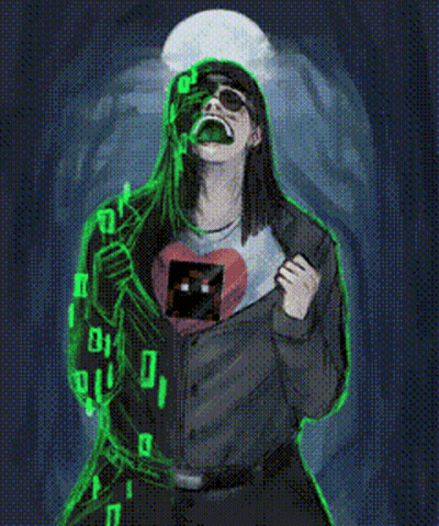 Pixelated Werewolf In Dark Forest GIF