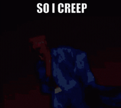 Pixelated Woman In Blue Coat Saying So I Creep GIF