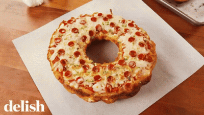 Pizza Donut With Pepperoni And Cheese Saying Delish GIF