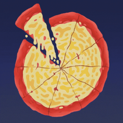 Pizza With Slice Taken Out Dark Blue Background GIF