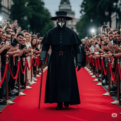 Plague Doctor Walking Down Red Carpet GIF