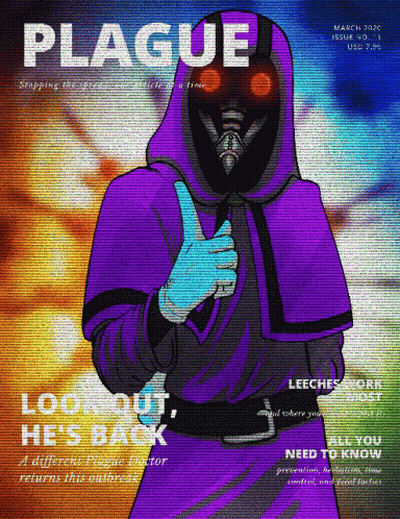 Plague Magazine Cover With Purple Hooded Figure GIF