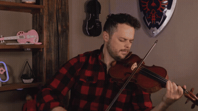 Plaid Shirt Man Playing Violin With Zelda Shield GIF