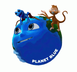 Planet Blue With Monkey And Frog GIF