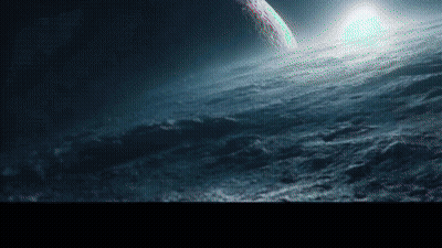 Planet Visible Over Dark Ocean GIF