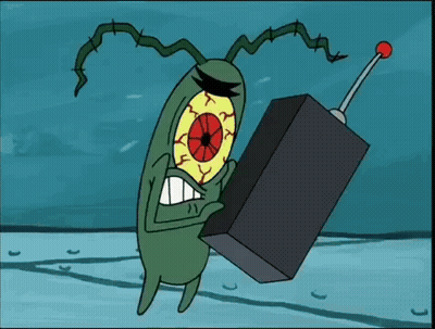 Plankton From SpongeBob Holding Remote GIF