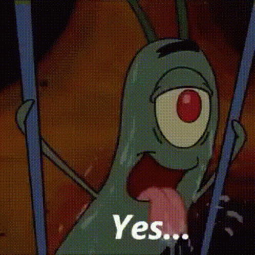 Plankton From Spongebob Squarepants Is Sticking His Tongue Out And Says Yes GIF