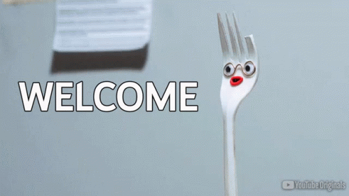 Plastic Fork With Face And Welcome GIF