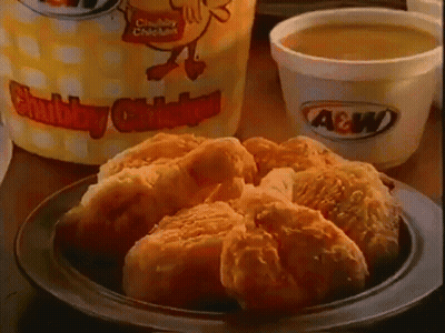 Plate Of Chicken Nuggets Next To A&W Cup GIF
