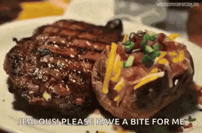 Plate Of Food Saying Jealous Please Have A Bite For Me GIF