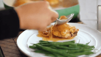 Plate Of Food With Green Beans And Chicken GIF
