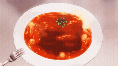 Plate Of Food With Meat And Fork GIF