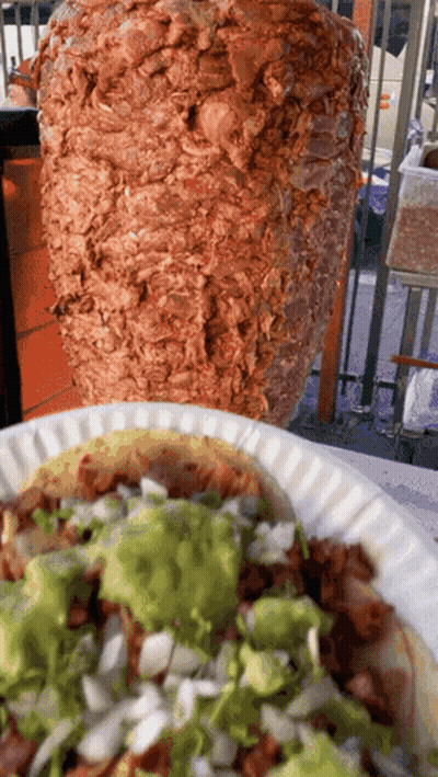 Plate Of Food With Meat Skewer GIF