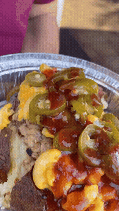 Plate Of Food With Sauce And Jalapenos GIF
