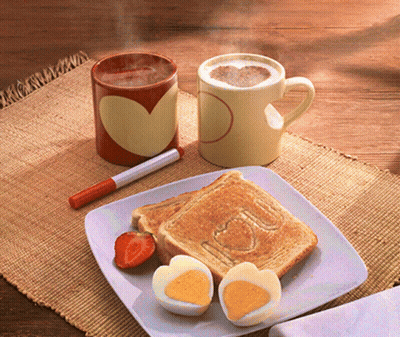 Plate Of Food With Toast Eggs And Coffee GIF