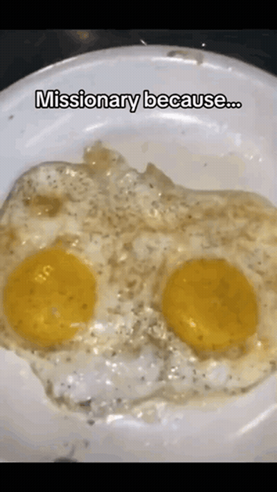 Plate Of Fried Eggs With Missionary Words GIF
