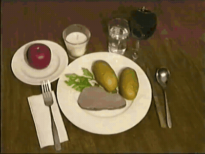 Plate Of Meat Potatoes And Apple GIF