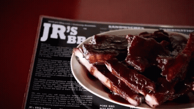 Plate Of Ribs On Jr's BBQ Menu GIF