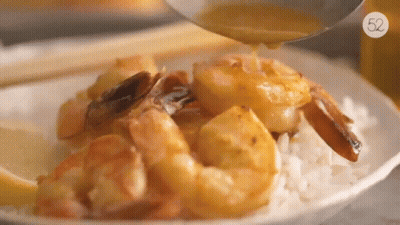 Plate Of Shrimp And Rice With Number 52 GIF