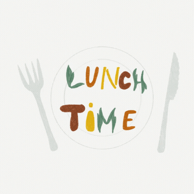 Plate With Fork And Knife Saying Lunch Time GIF