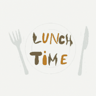 Plate With Fork And Knife Saying Lunch Time GIF