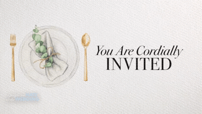 Plate With Napkin Fork Spoon Saying You Are Cordially Invited GIF