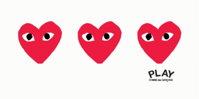 Play Comme Des Garcons Logo Three Red Hearts GIF