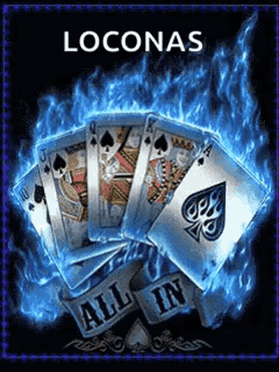 Playing Cards Surrounded By Blue Flames Saying All In GIF