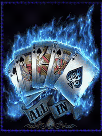 Playing Cards Surrounded by Flames Saying All In