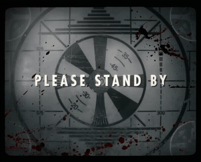 Please Stand By Sign With Bloody Background GIF