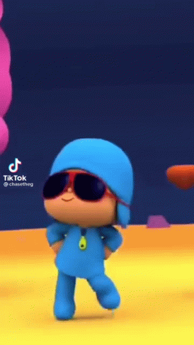 Pocoyo From Pocoyo Is Wearing Sunglasses And A Blue Hat . GIF