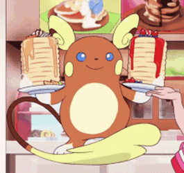 Pokemon Alolan Raichu Holding Plates Of Pancakes GIF
