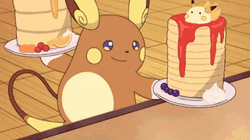Pokemon Alolan Raichu Serving Plate Of Pancakes GIF