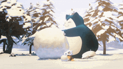 Pokemon Christmas Snorlax Cubone Playing Snowball GIF