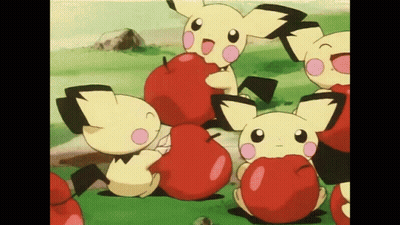 Pokemon Eating Apples in a Field