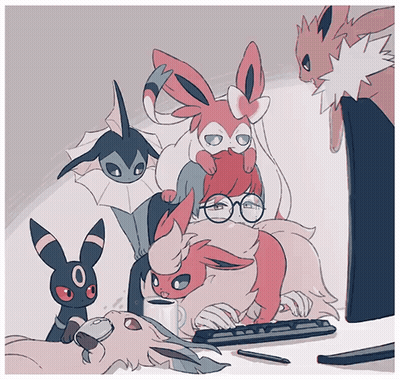 Pokemon Gathered Around Person Using Keyboard