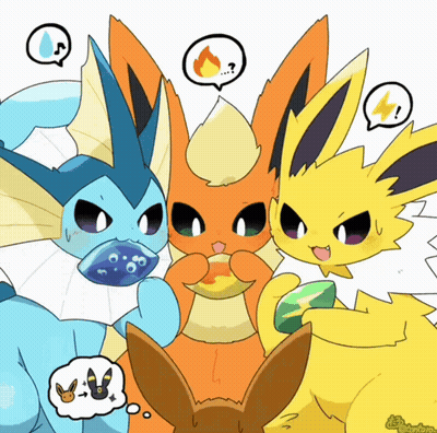 Pokemon Group With Speech Bubbles Saying Water Fire Lightning GIF