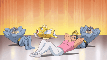 Pokemon Magikarp Doing Crunches With Machamp And Kasukarp GIF
