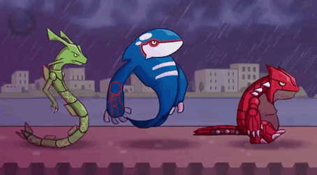 Pokémon Rayquaza Kyogre Groudon Walking Together GIF