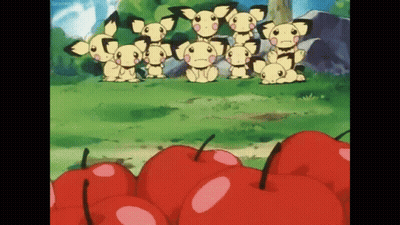 Pokemon Standing In Field With Apples GIF