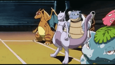 Pokemon Standing On Tennis Court Including Mewtwo GIF
