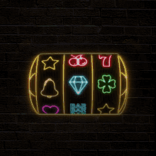 Pokies Slot Machine Jackpot Neon Hearts Diamond